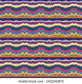 Ikat border. Geometric folk ornament. Ink on clothes. Tribal vector texture. Seamless striped pattern in Aztec style. Ethnic embroidery. Indian, Scandinavian, Gypsy, Mexican, African rug.