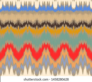 Ikat border. Geometric folk ornament. Ink on clothes. Tribal vector texture. Seamless striped pattern in Aztec style. Ethnic embroidery. Indian, Scandinavian, Gypsy, Mexican, African rug.