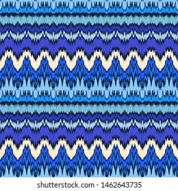 Ikat border. Geometric folk ornament. Ink on clothes. Tribal vector texture. Seamless striped pattern in Aztec style. Ethnic embroidery. Indian, Scandinavian, Gypsy, Mexican, African rug.