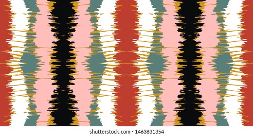 Ikat border. Geometric folk ornament. Tribal vector texture. Seamless striped pattern in Aztec style. Ethnic embroidery. Indian, Scandinavian, Gypsy, Mexican, African rug.