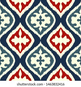 Ikat border. Geometric folk ornament. Tribal vector texture. Seamless striped pattern in Aztec style. Ethnic embroidery. Indian, Scandinavian, Gypsy, Mexican, African rug.