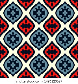 Ikat border. Geometric folk ornament. Tribal vector texture. Seamless striped pattern in Aztec style. Ethnic embroidery. Indian, Scandinavian, Gypsy, Mexican, African rug.