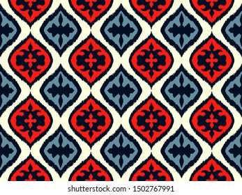 Ikat border. Geometric folk ornament. Tribal vector texture. Seamless striped pattern in Aztec style. Ethnic embroidery. Indian, Scandinavian, Gypsy, Mexican, African rug.