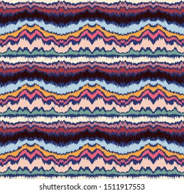 Ikat border. Geometric folk ornament. Ink on clothes. Tribal vector texture. Seamless striped pattern in Aztec style. Ethnic embroidery. Indian, Scandinavian, Gypsy, Mexican, African rug.