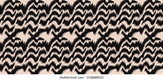 Ikat border. Geometric folk ornament. Tribal vector texture. Seamless striped pattern in Aztec style. Ethnic embroidery.  