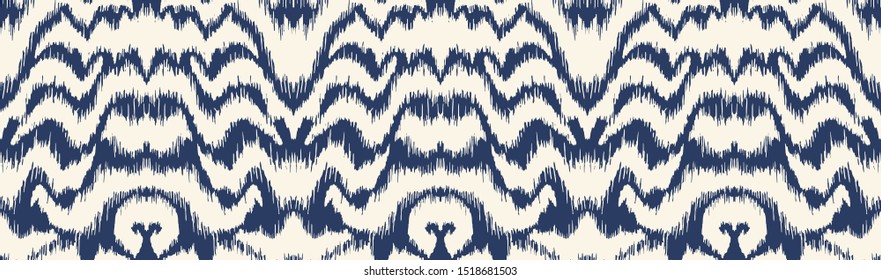 Ikat border. Geometric folk ornament. Tribal vector texture. Seamless striped pattern in Aztec style. Ethnic embroidery.  