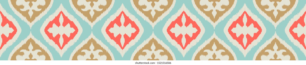 Ikat border. Geometric folk ornament. Tribal vector texture. Seamless striped pattern in Aztec style. Ethnic embroidery. Indian, Scandinavian, Gypsy, Mexican, African rug.