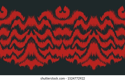 Ikat border. Geometric folk ornament. Tribal vector texture. Seamless striped pattern in Aztec style. Ethnic embroidery. Indian, Scandinavian, Gypsy, Mexican, African rug.