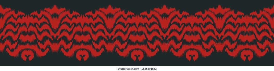 Ikat border. Geometric folk ornament. Tribal vector texture. Seamless striped pattern in Aztec style. Ethnic embroidery. Indian, Scandinavian, Gypsy, Mexican, African rug.