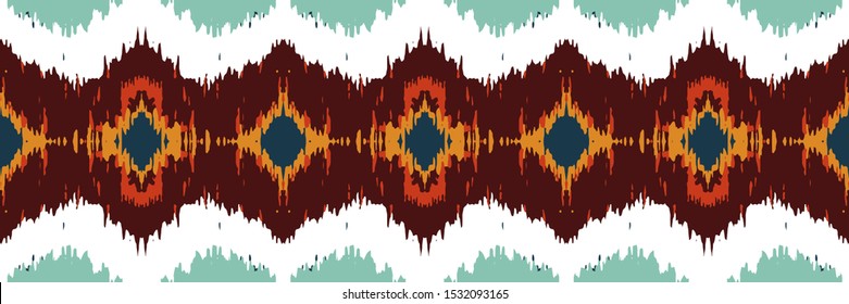 Ikat border. Geometric folk ornament. Tribal vector texture. Seamless striped pattern in Aztec style. Ethnic embroidery. Indian, Scandinavian, Gypsy, Mexican, African rug.