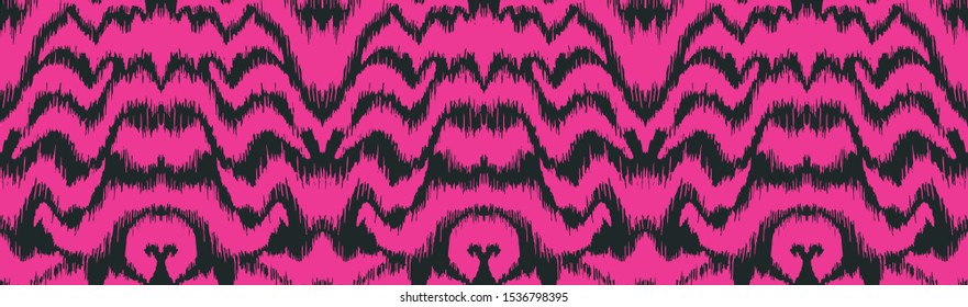 Ikat border. Geometric folk ornament. Tribal vector texture. Seamless striped pattern in Aztec style. Ethnic embroidery. Indian, Scandinavian, Gypsy, Mexican, African rug.