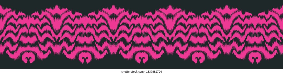 Ikat border. Geometric folk ornament. Tribal vector texture. Seamless striped pattern in Aztec style. Ethnic embroidery. Indian, Scandinavian, Gypsy, Mexican, African rug.