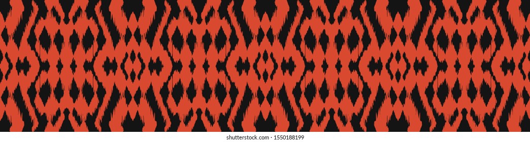 Ikat border. Geometric folk ornament. Tribal vector texture. Seamless striped pattern in Aztec style. Ethnic embroidery. Indian, Scandinavian, Gypsy, Mexican, African rug.