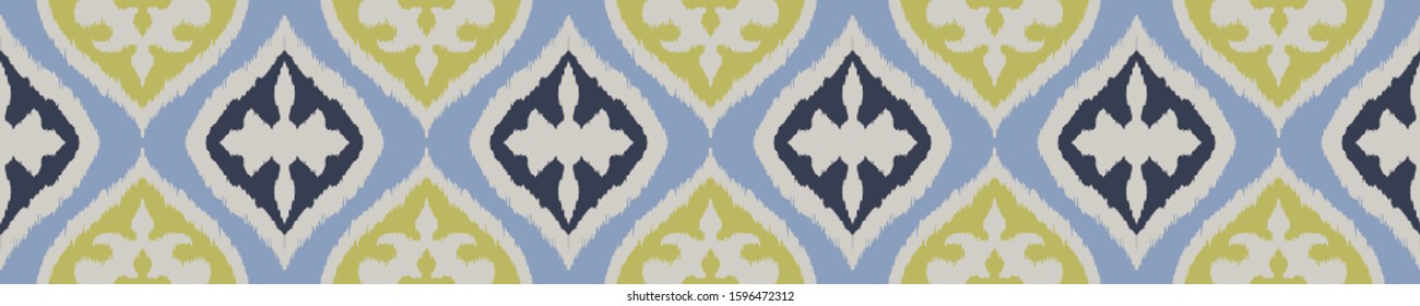 Ikat border. Geometric folk ornament. Tribal vector texture. Seamless striped pattern in Aztec style. Ethnic embroidery. Indian, Scandinavian, Gypsy, Mexican, African rug.