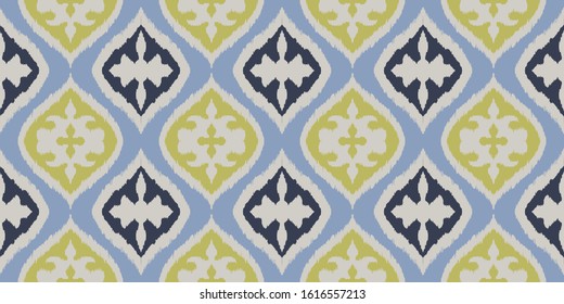 Ikat border. Geometric folk ornament. Tribal vector texture. Seamless striped pattern in Aztec style. Ethnic embroidery. Indian, Scandinavian, Gypsy, Mexican, African rug.