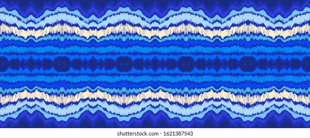 Ikat border. Geometric folk ornament. Ink on clothes. Tribal vector texture. Seamless striped pattern in Aztec style. Ethnic embroidery. Indian, Scandinavian, Gypsy, Mexican, African rug.