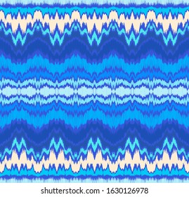 Ikat border. Geometric folk ornament. Ink on clothes. Tribal vector texture. Seamless striped pattern in Aztec style. Ethnic embroidery. Indian, Scandinavian, Gypsy, Mexican, African rug.