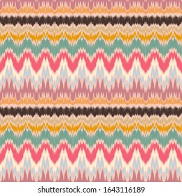 Ikat border. Geometric folk ornament. Ink on clothes. Tribal vector texture. Seamless striped pattern in Aztec style. Ethnic embroidery. Indian, Scandinavian, Gypsy, Mexican, African rug.