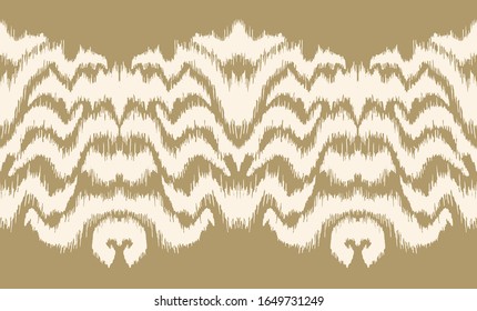 Ikat border. Geometric folk ornament. Tribal vector texture. Seamless striped pattern in Aztec style. Ethnic embroidery. Indian, Scandinavian, Gypsy, Mexican, African rug.