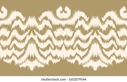 Ikat border. Geometric folk ornament. Tribal vector texture. Seamless striped pattern in Aztec style. Ethnic embroidery. Indian, Scandinavian, Gypsy, Mexican, African rug.