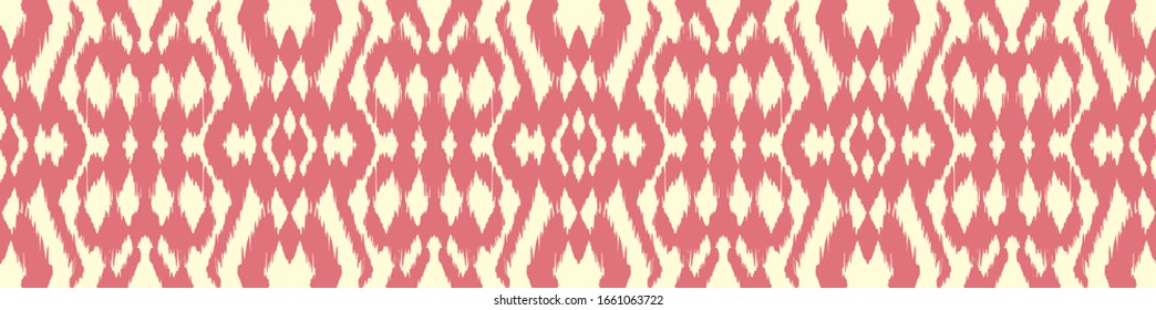 Ikat border. Geometric folk ornament. Tribal vector texture. Seamless striped pattern in Aztec style. Ethnic embroidery. Indian, Scandinavian, Gypsy, Mexican, African rug.