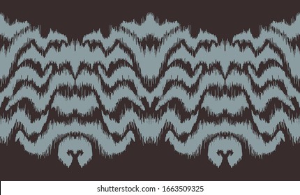 Frontera Ikat. Ornamento folk geométrico. Textura vectorial tribal. Diseño a rayas sin inconvenientes en estilo azteca. bordado étnico. Indios, escandinavos, gitanos, mexicanos, alfombras africanas.