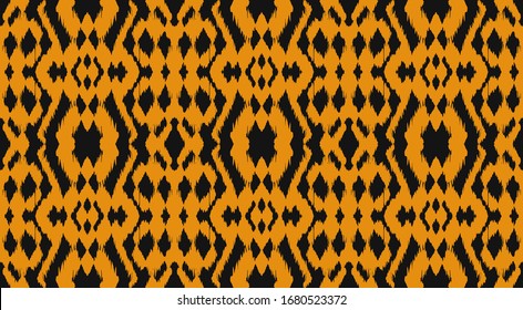 Ikat border. Geometric folk ornament. Tribal vector texture. Seamless striped pattern in Aztec style. Ethnic embroidery. Indian, Scandinavian, Gypsy, Mexican, African rug.