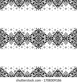 Ikat border. Geometric folk ornament. Ink on clothes. Tribal vector texture. Seamless striped pattern in Aztec style. Ethnic embroidery. Indian, Scandinavian, Gypsy, Mexican, African rug.