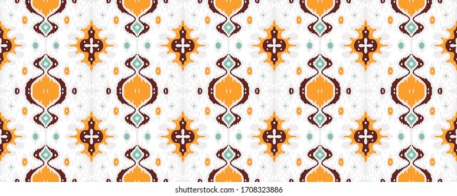 Ikat border. Geometric folk ornament. Tribal vector texture. Seamless striped pattern in Aztec style. Ethnic embroidery. Indian, Scandinavian, Gypsy, Mexican, African rug.