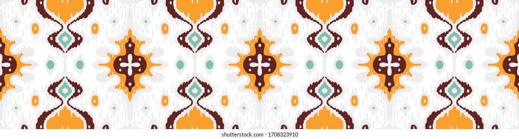 Ikat border. Geometric folk ornament. Tribal vector texture. Seamless striped pattern in Aztec style. Ethnic embroidery. Indian, Scandinavian, Gypsy, Mexican, African rug.