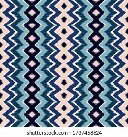 Ikat border. Geometric folk ornament. Ink on clothes. Tribal vector texture. Seamless striped pattern in Aztec style. Ethnic embroidery. Indian, Scandinavian, Gypsy, Mexican, African rug.