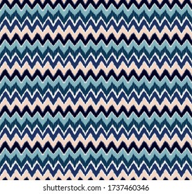 Ikat border. Geometric folk ornament. Ink on clothes. Tribal vector texture. Seamless striped pattern in Aztec style. Ethnic embroidery. Indian, Scandinavian, Gypsy, Mexican, African rug.