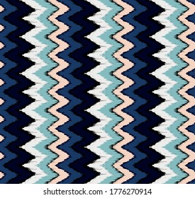 Ikat border. Geometric folk ornament. Ink on clothes. Tribal vector texture. Seamless striped pattern in Aztec style. Ethnic embroidery. Indian, Scandinavian, Gypsy, Mexican, African rug.