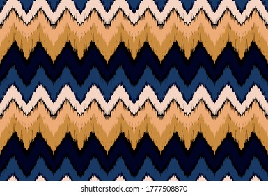 Ikat border. Geometric folk ornament. Ink on clothes. Tribal vector texture. Seamless striped pattern in Aztec style. Ethnic embroidery. Indian, Scandinavian, Gypsy, Mexican, African rug.