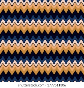 Ikat border. Geometric folk ornament. Ink on clothes. Tribal vector texture. Seamless striped pattern in Aztec style. Ethnic embroidery. Indian, Scandinavian, Gypsy, Mexican, African rug.