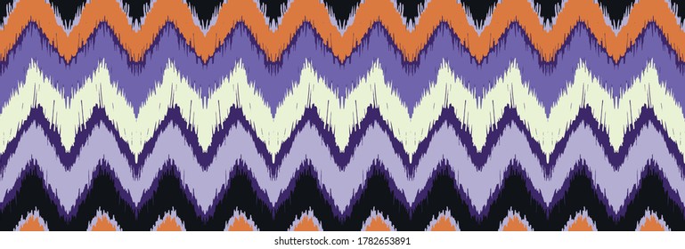 Ikat border. Geometric folk ornament. Ink on clothes. Tribal vector texture. Seamless striped pattern in Aztec style. Ethnic embroidery. Indian, Scandinavian, Gypsy, Mexican, African rug.