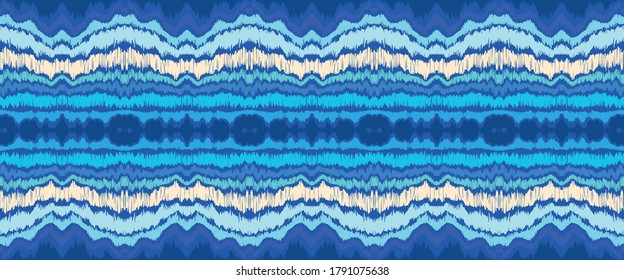 Ikat border. Geometric folk ornament. Ink on clothes. Tribal vector texture. Seamless striped pattern in Aztec style. Ethnic embroidery. Indian, Scandinavian, Gypsy, Mexican, African rug.