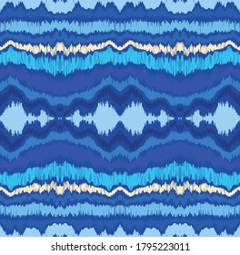 Ikat border. Geometric folk ornament. Ink on clothes. Tribal vector texture. Seamless striped pattern in Aztec style. Ethnic embroidery. Indian, Scandinavian, Gypsy, Mexican, African rug.