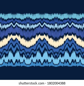 Ikat border. Geometric folk ornament. Ink on clothes. Tribal vector texture. Seamless striped pattern in Aztec style. Ethnic embroidery. Indian, Scandinavian, Gypsy, Mexican, African rug.