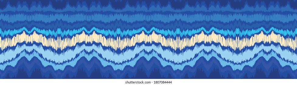 Ikat border. Geometric folk ornament. Ink on clothes. Tribal vector texture. Seamless striped pattern in Aztec style. Ethnic embroidery. Indian, Scandinavian, Gypsy, Mexican, African rug.
