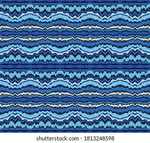 Ikat border. Geometric folk ornament. Ink on clothes. Tribal vector texture. Seamless striped pattern in Aztec style. Ethnic embroidery. Indian, Scandinavian, Gypsy, Mexican, African rug.