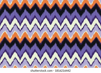 Ikat border. Geometric folk ornament. Ink on clothes. Tribal vector texture. Seamless striped pattern in Aztec style. Ethnic embroidery. Indian, Scandinavian, Gypsy, Mexican, African rug.