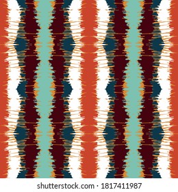 Ikat border. Geometric folk ornament. Tribal vector texture. Seamless striped pattern in Aztec style. Ethnic embroidery. Indian, Scandinavian, Gypsy, Mexican, African rug.