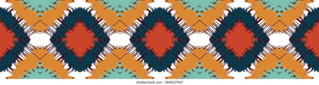 Ikat border. Geometric folk ornament. Tribal vector texture. Seamless striped pattern in Aztec style. Ethnic embroidery. Indian, Scandinavian, Gypsy, Mexican, African rug.