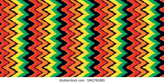 Ikat border. Geometric folk ornament. Ink on clothes. Tribal vector texture. Seamless striped pattern in Aztec style. Ethnic embroidery. Indian, Scandinavian, Gypsy, Mexican, African rug.