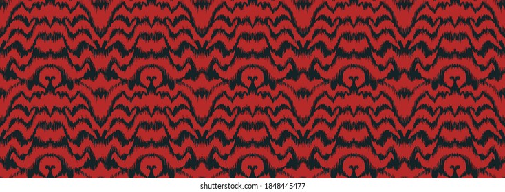 Ikat border. Geometric folk ornament. Tribal vector texture. Seamless striped pattern in Aztec style. Ethnic embroidery. Indian, Scandinavian, Gypsy, Mexican, African rug.