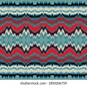 Ikat border. Geometric folk ornament. Ink on clothes. Tribal vector texture. Seamless striped pattern in Aztec style. Ethnic embroidery. Indian, Scandinavian, Gypsy, Mexican, African rug.