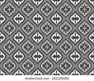 Ikat border. Geometric folk ornament. Tribal vector texture. Seamless striped pattern in Aztec style. Ethnic embroidery. Indian, Scandinavian, Gypsy, Mexican, African rug.