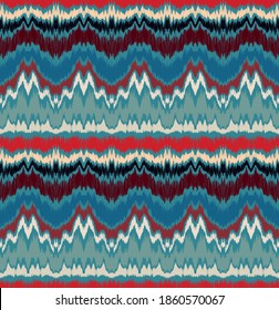 Ikat border. Geometric folk ornament. Ink on clothes. Tribal vector texture. Seamless striped pattern in Aztec style. Ethnic embroidery. Indian, Scandinavian, Gypsy, Mexican, African rug.