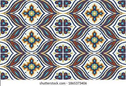 Ikat border. Geometric folk ornament. Ink on clothes. Tribal vector texture. Seamless striped pattern in Aztec style. Ethnic embroidery. Indian, Scandinavian, Gypsy, Mexican, African rug.